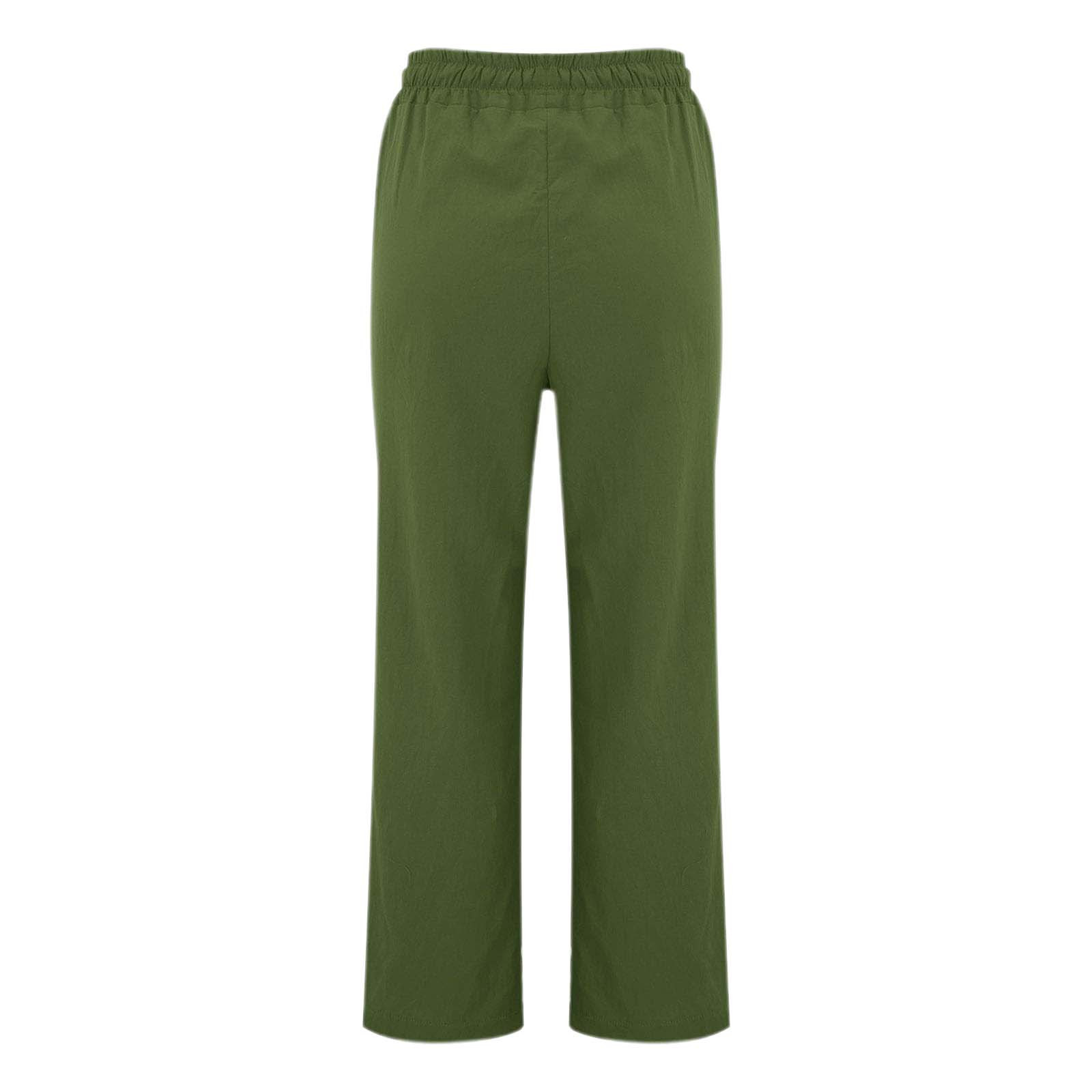 thumbnail image 5 of Pantalones anchos de lino de cintura alta para mujer - Pantalones ligeros e informales para la playa en verano, cintura ajustable, 5 of 6